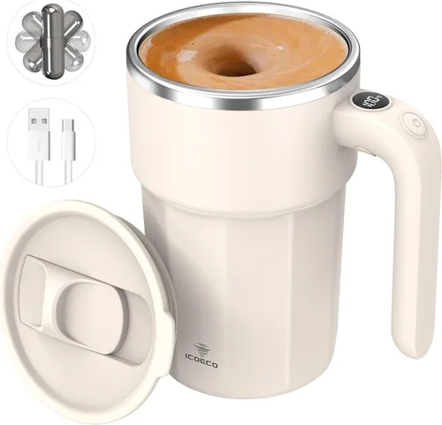 Vista 10 de Taza mezcladora eléctrica de 12 onzas, recargable, regalo para los amantes del café y uso en la oficina (negro)