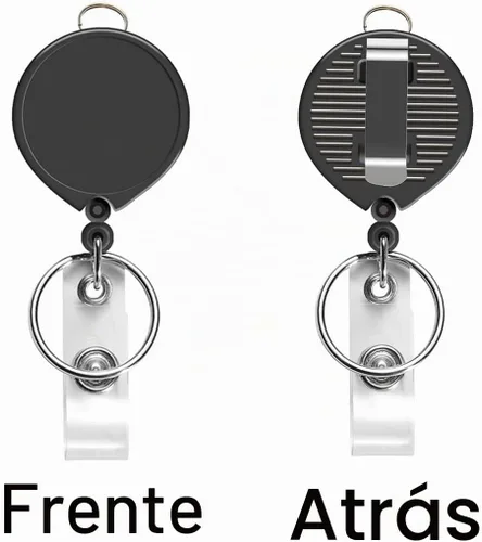 Vista 2 de AMUU Cordón de nylon negro para el cuello con soporte vertical de cuero PU para tarjetas de identificación y carrete retráctil, cordón, para llaves