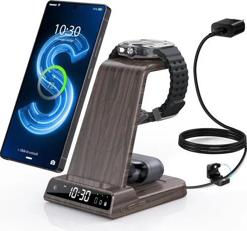 Vista 9 de Cargador inalámbrico para estación de carga Samsung con reloj para Samsung Galaxy S25 Ultra/S24 Ultra/Z Flip 7/Fold 6/Bud, estación de carga Android