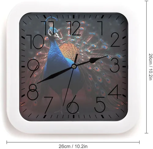 Vista 2 de 10" Square Modern Wall Clock,Animal Feathers Print Kitchen Clocks Wall Battery Operated,Silent Non Ticking Unique Funny Cute Wall Clock for Living