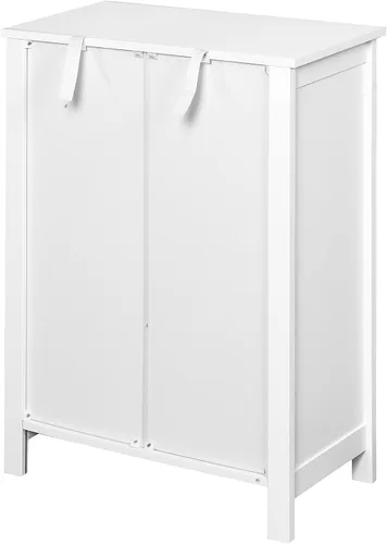 Vista 4 de NewCosmos Gabinete de almacenamiento de piso de baño con estante ajustable de doble puerta, color blanco