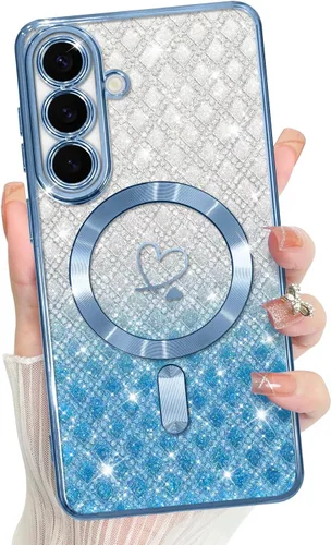Vista 393 de Bonoma - Funda compatible con Samsung Galaxy S21 Plus, diseño de corazón con purpurina, color rosa Support for MagSafe, Plating Magnetic Case TPU