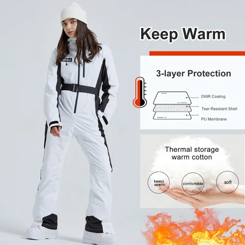 Vista 5 de HOTIAN Trajes de esquí de una pieza para mujer, overol ajustado, impermeable, para invierno, al aire libre, snowboard, nieve