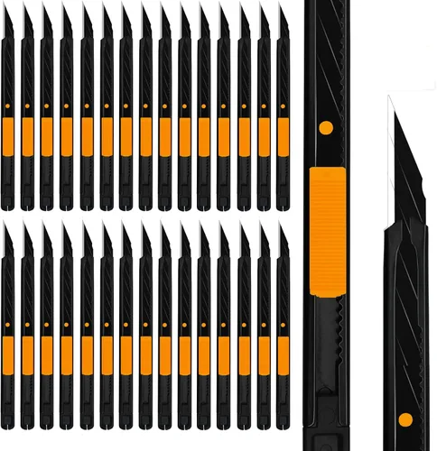 Vista 7 de MANUFORE 30 piezas de cuchillos desprendibles de 9 mm con bloqueo automático de seguridad, mango de metal, hoja negra, cortador retráctil portátil