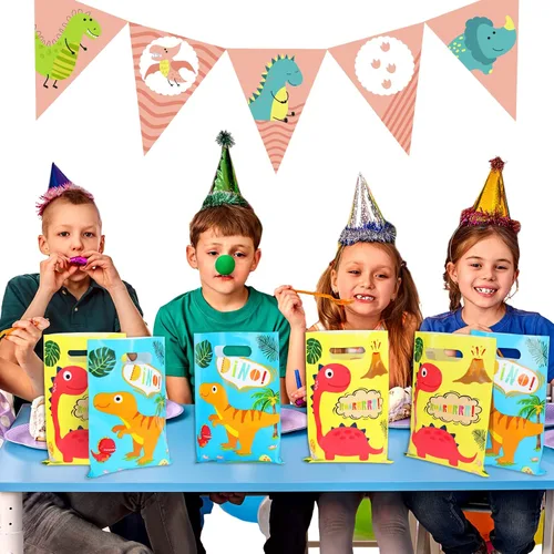 Vista 7 de Bolsas de regalo de dinosaurio para fiestas de dinosaurios, bolsas de golosinas de cumpleaños de dinosaurios, bolsa de regalo de dinosaurio