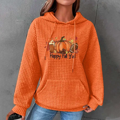 Vista 2 de Sudadera de gran tamaño para mujer, sudaderas con capucha con capucha, de punto gofre, casual, cómoda, trajes de moda de otoño
