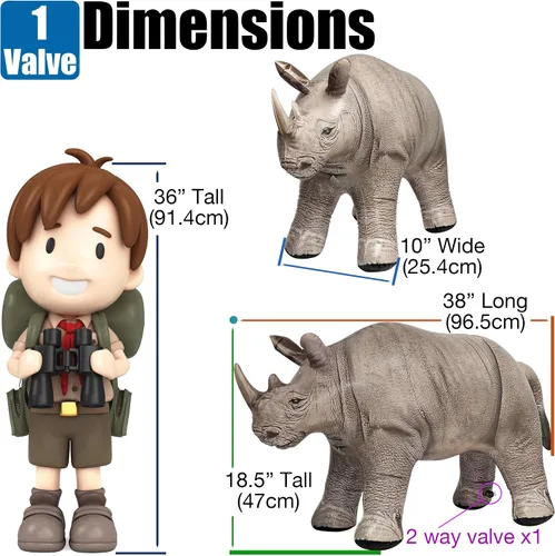 Vista 2 de Jet Creations an-Rhino - Animal inflable de rinoceronte blanco de 36.0 in, decoración de fiesta, accesorio de fotos de animales de peluche