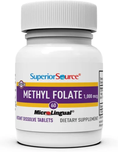 Vista 4 de Superior Source Metilfolato 5-MTHF 1000 mcg, tabletas microlignuales de disolución rápida, 60 unidades, forma biológicamente activa de folato, salud