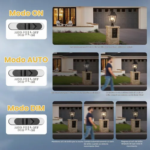Vista 3 de LUTEC Lámpara de poste solar al aire libre con sensor de movimiento, luz de poste impermeable del atardecer al amanecer con tres modos, accesorios