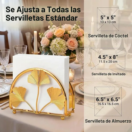 Vista 3 de Servilletero de hojas de ginkgo dorado para mesa, elegantes servilleteros para servilletas de papel, servilletero, servilleta de cóctel de una pieza