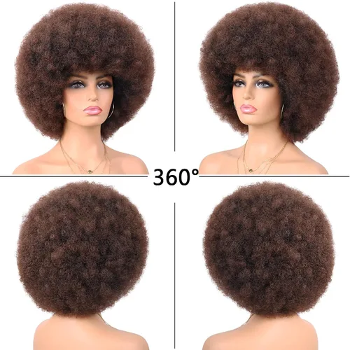 Vista 5 de G&T Wig Pelucas afro cortas para mujeres negras, sin pegamento, peluca afro de los años 70, pelucas grandes con volumen y suaves de aspecto natural