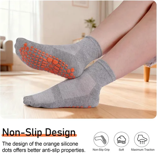 Vista 3 de GRPSKCOS Calcetines antideslizantes para hombre, calcetines de casa con empuñaduras, 3 pares antideslizantes para yoga, pilates, azulejos, pisos