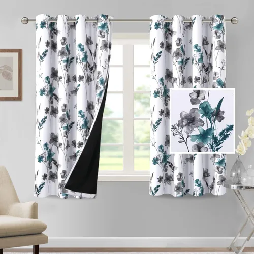 Vista 51 de H.VERSAILTEX - Cortinas 100% blackout con estampado floral de cattleyas, 45 pulgadas de largo, juego de 2 paneles térmicos con forro negro, a prueba