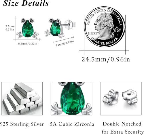 Vista 3 de Frog Earrings for Women Girls Sterling Silver Frog Pendant Necklaces Crystal Studs Earrings Frog Stud for Teens Cute Animal Hypoallergenic Jewelry