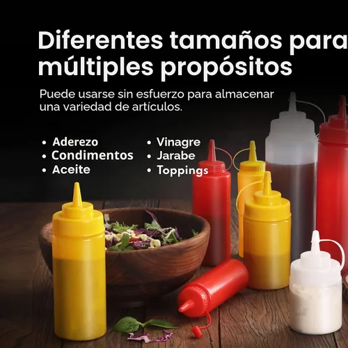 Vista 9 de New Star Foodservice Botella transparente para apretar de 24 onzas, boca ancha, paquete de 6