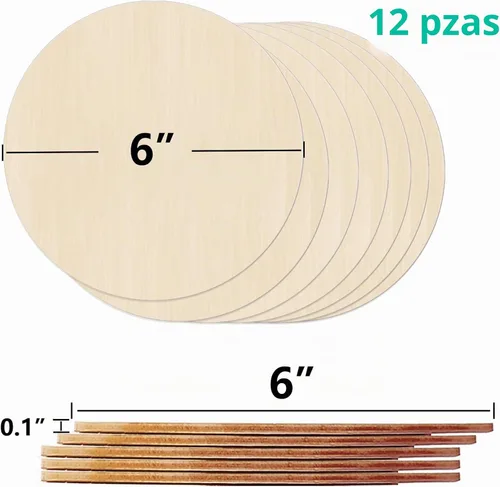 Vista 6 de Rondas de madera para manualidades de 6 pulgadas, paquete de 12 círculos redondos de madera sin terminar para manualidades, discos redondos