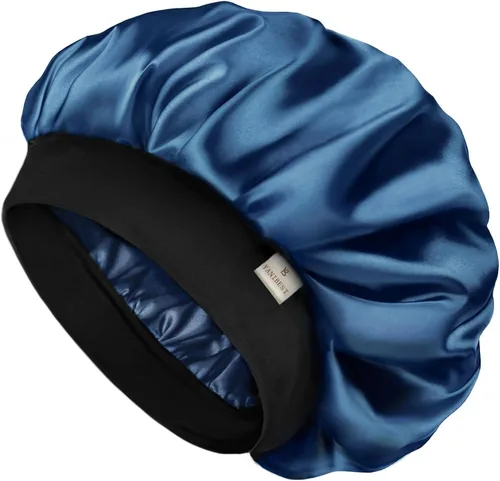 Vista 13 de YANIBEST Gorro de seda para hombres y mujeres, gorro de satén de doble capa para cabello rizado natural, gorro de dormir unisex Negro
