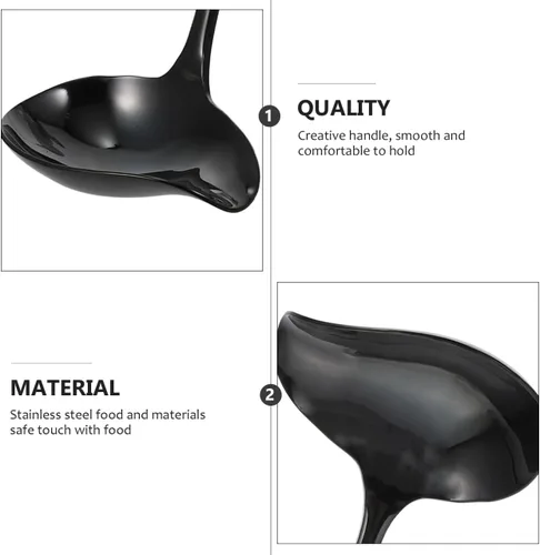 Vista 3 de OSALADI Cuchara de sopa Duckbill de acero inoxidable con mango largo resistente a derrames, diseño para salsas y postres de 7.48 pulgadas, utensilio