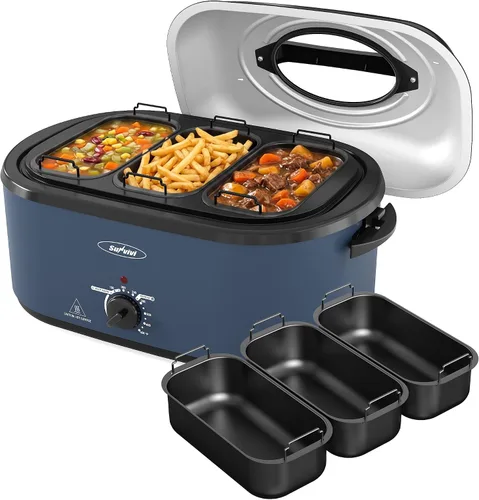 Vista 9 de Sunvivi Horno Tostador Eléctrico de 20 QT con Tapa de Autohilvanado, 3 Compartimentos y Función de Mantener Caliente, Control de Temperatura