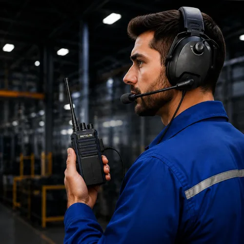 Vista 9 de Retevis RT86A GMRS Walkie Talkies de largo alcance (paquete de 4), con auriculares de radio bidireccionales plegables EHK012 con micrófono