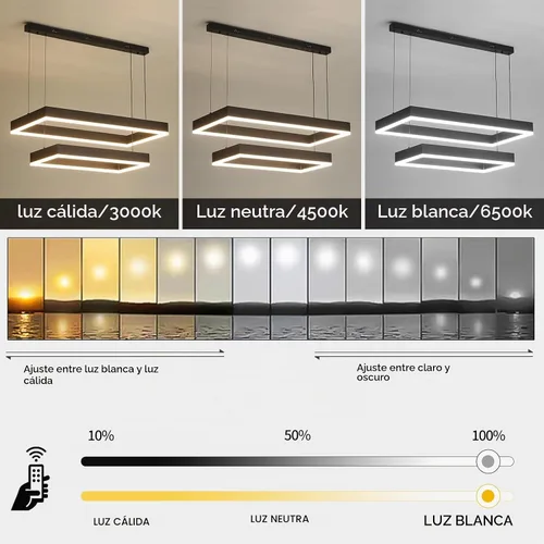Vista 2 de Candelabros modernos para sala de estar, 2 anillos rectángulos, lámpara colgante de isla de cocina, lámpara LED regulable para comedor y dormitorio