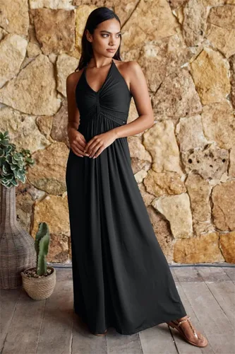 Vista 2 de Women's Casual Halter Neck Dress Sleeveless Floral Print Empire Waist Maxi Dress