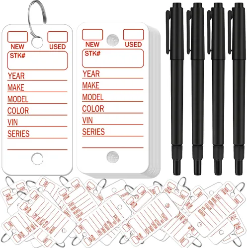 Vista 9 de Gersoniel 500 etiquetas para llaves con etiquetas, etiquetas para llaves de concesionario de automóviles con anillos, etiquetas en blanco