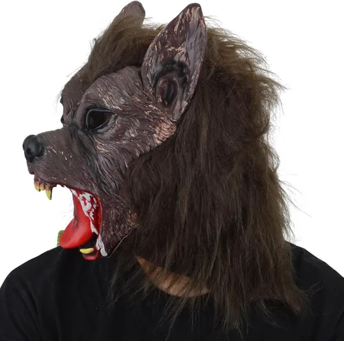 Vista 4 de FREE BEAUTY Máscara de lobo de Halloween, fiesta de cosplay, disfraz de hombre lobo, máscara de hombre lobo, máscara de látex aterrador, máscara