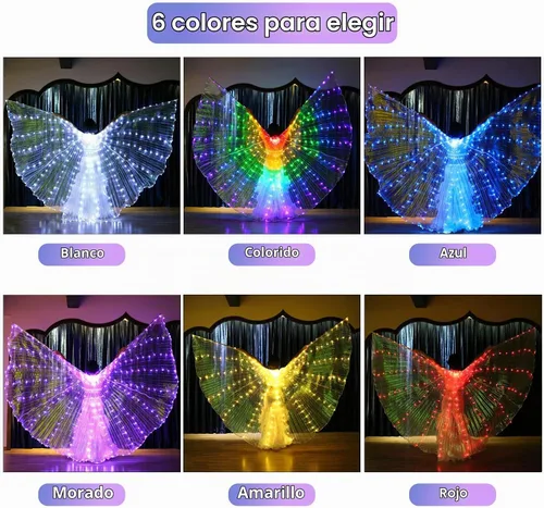 Vista 7 de Ragyzity - Alas LED de Isis que se iluminan, alas brillantes y luminosas para disfraces de danza del vientre, alas de mariposa LED para Halloween