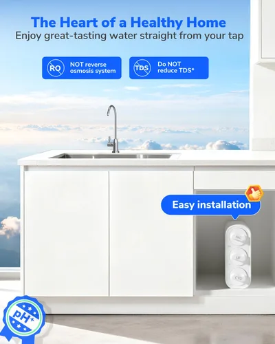 Vista 4 de Ecoviva Filtro de agua debajo del fregadero de ultrafiltración de 0.01μm, sistema de filtración de agua sin tanque 800GPD de 4 etapas, diseño