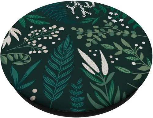 Vista 2 de Follaje botánico verde de helecho y bayas blancas patrón floral PopSockets intercambiables PopGrip