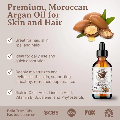 Vista 3 de Bella Terra Oils - Aceite de argán de 2 onzas - Aceite para el cabello encrespado, lleno de vitamina E y grasas Omega, el mejor suero para pieles