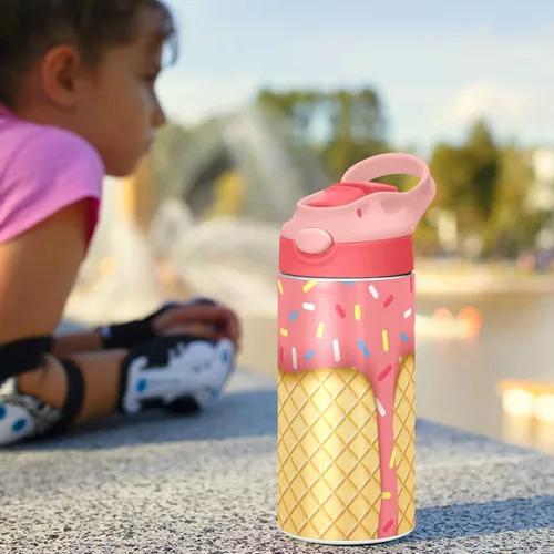Vista 6 de Moudou Botella de agua con cono de helado para niños, doble pared aislada al vacío de acero inoxidable, vaso de viaje, 12 onzas