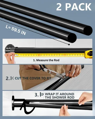 Vista 2 de TidyFriend - Funda para barra de ducha, paquete de 2 barras de cortina de ducha de 58 pulgadas, protector y fácil de instalar (negro)