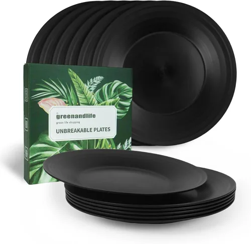 Vista 8 de Platos de paja de trigo de 10 pulgadas, aptos para lavavajillas y microondas, ligeros, reutilizables, irrompibles, no tóxicos, sin BPA y saludables