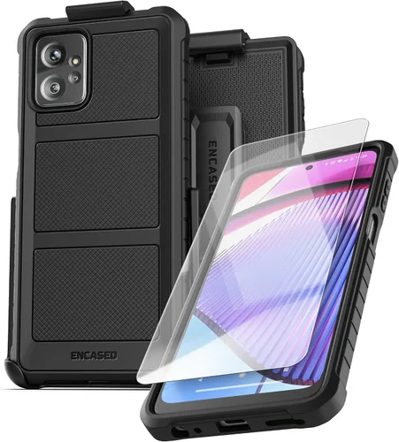 Vista 9 de Encased Funda de cinturón resistente para Moto G Power 5G 2023, funda protectora de cuerpo completo con protector de pantalla templado y clip