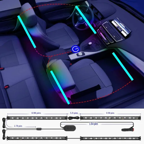 Vista 6 de Govee Luces de coche, luces interiores inteligentes RGBIC para el interior del automóvil con aplicación, control remoto, luces LED para decoración