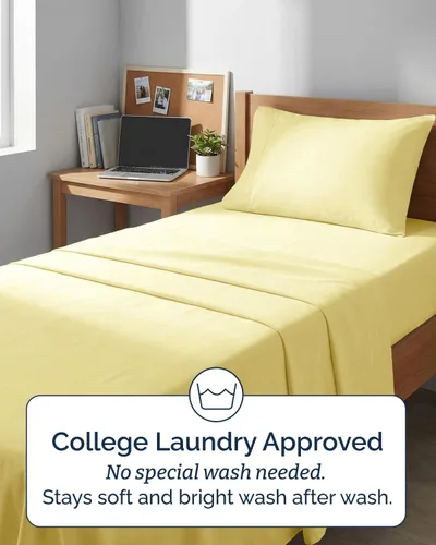 Vista 447 de Extra Deep Twin XL Sheet Set - 3 Piece College Dorm Room - White 01-Blanco