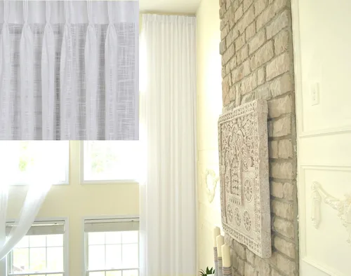 Vista 13 de Ikiriska Cortina de lino transparente extra larga (1 panel) hecha a medida de 12 13 14 15 16 17 18 20 24 pies 2 pisos gris, beige, blanco, crema