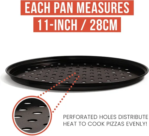 Vista 3 de Chef Pomodoro Juego de pizza para hornear con 3 bandejas para pizza y estante para pizza, (sartenes de 11 pulgadas), bandejas perforadas