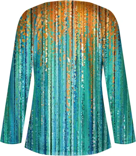 Vista 5 de Camisetas de manga larga para mujer, blusas con botones laterales, plisadas, cuello redondo, sudadera para mujer