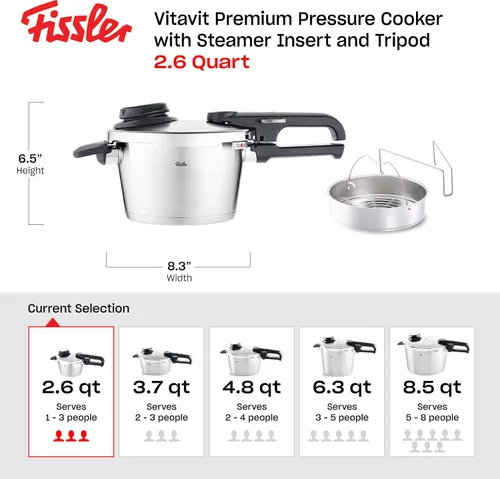 Vista 2 de Fissler Vitavit Premium - Olla a presión premium con inserto de vapor, 2.6 cuartos