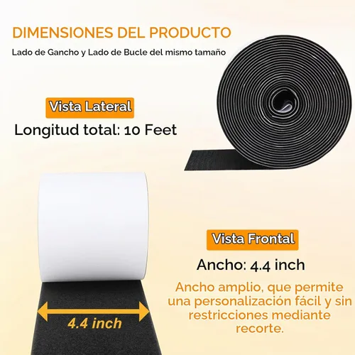 Vista 2 de 10 pies x 4.4 pulgadas de tiras autoadhesivas, cinta adhesiva de montaje de respaldo resistente de nylon, cintas de montaje de tela para costura