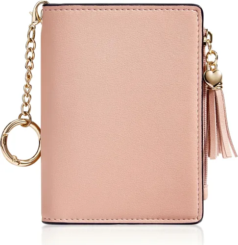 Vista 15 de Gostwo Billeteras pequeñas para mujer, elegante cartera para mujer con ventana de identificación, bolsillo con cremallera para monedas y borla.