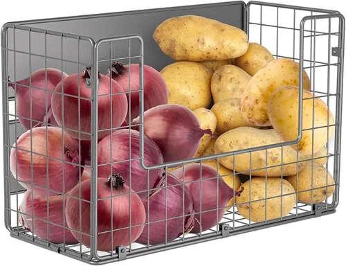 Vista 11 de Juego de 2 estantes magnéticos para refrigerador, contenedores de almacenamiento de frutas, papas y cebollas, organizadores y almacenamiento