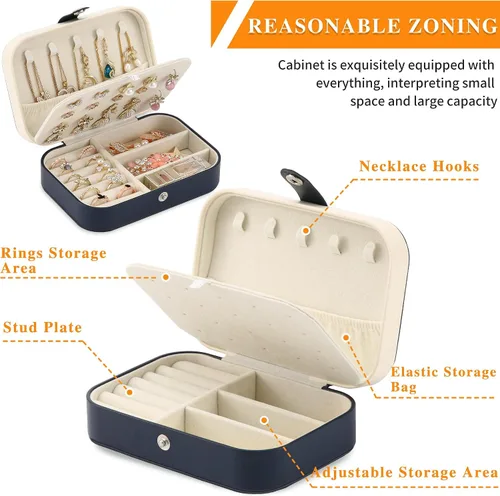 Vista 3 de Joyero de viaje, organizador de joyas pequeño de piel sintética para mujeres y niñas, mini estuche de viaje portátil de doble capa para guardar