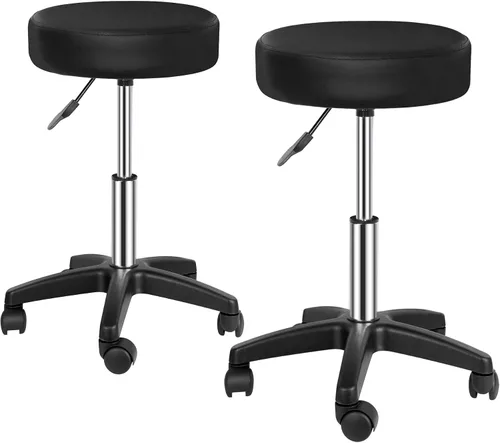 Vista 9 de SUPER DEAL Taburetes giratorios sillas giratorias masaje facial spa salón bar taburete ajustable hidráulica silla rodante, color negro