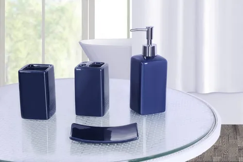 Vista 10 de Juego de accesorios para encimera de baño de 4 piezas de cerámica maciza (beige)