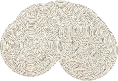 Vista 25 de SHACOS Juego de 4 manteles individuales redondos lavables de 15 pulgadas, de algodón, poliéster, trenzados, para mesa de comedor, boda, decoración