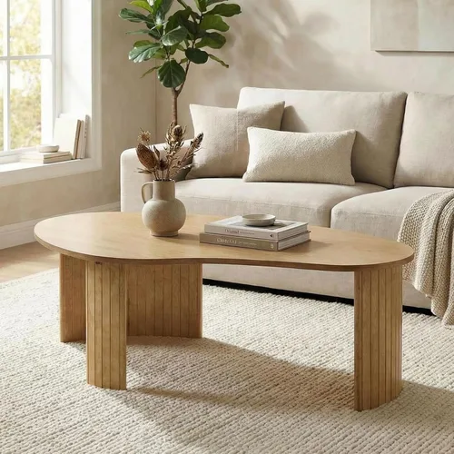 Vista 12 de Hyfirm - Mesa de café moderna de madera negra de 47.25 pulgadas para la sala de estar, mesa central resistente con tapa irregular de mango y patas
